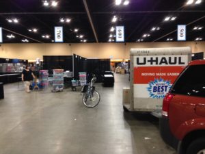 Pulled up to our booth, bike & yarn unpacked!