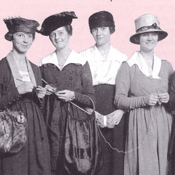 Vintage photo of four women knitting.